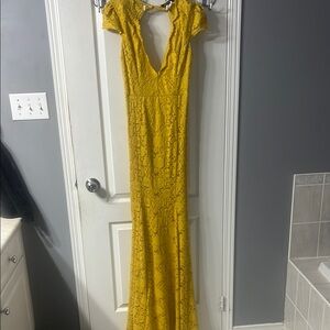 Yellow Flutter Sleeve Plunge Neck Maxi Dress